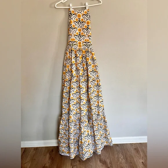 Agua by Agua Bendita Naranja Mimosa Halter Yellow Floral Maxi Dress Size S - Picture 9 of 12